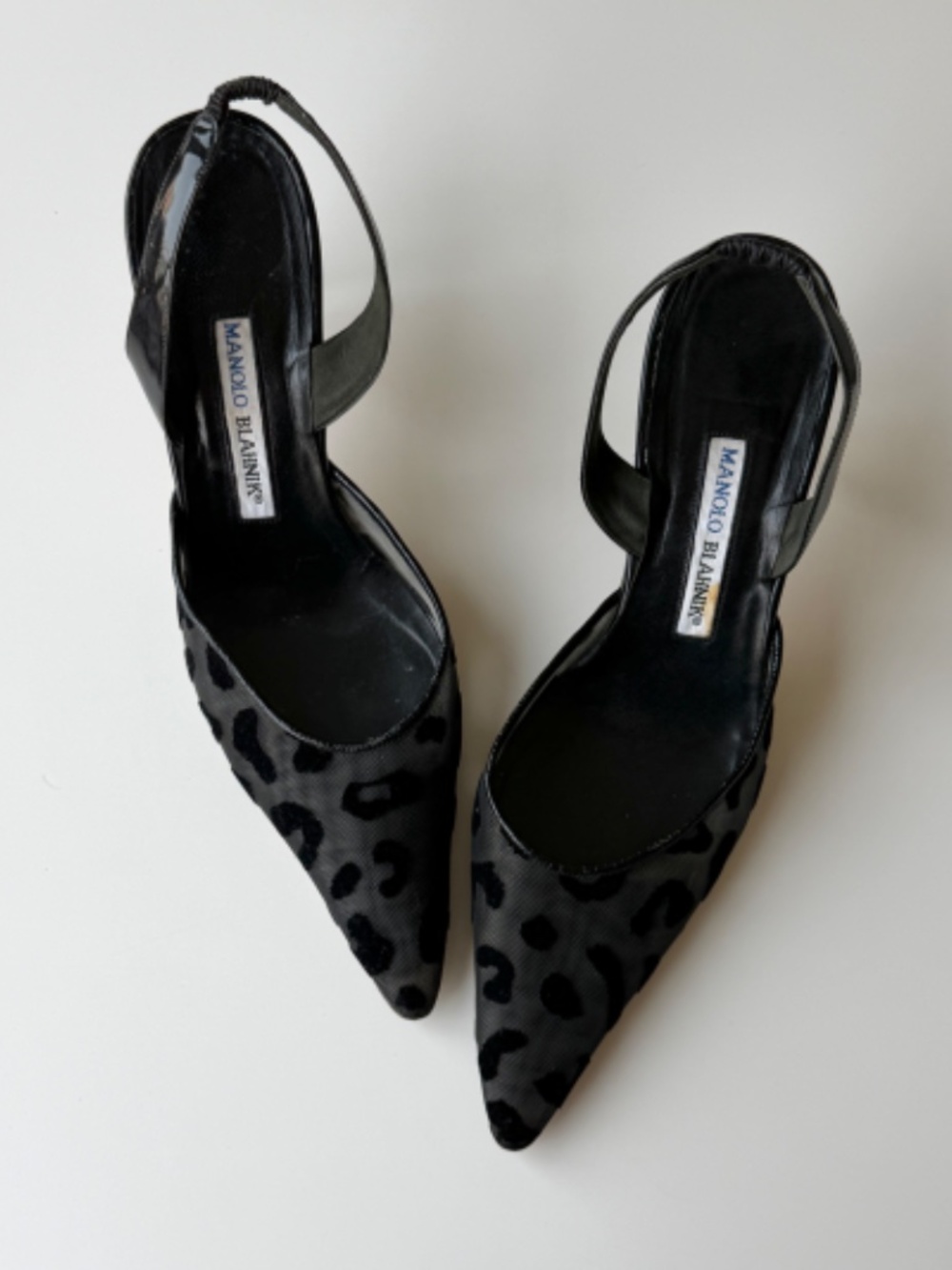 Vintage Manolo Blahnik black leopard mesh slingback, IT 39, approx. US 8.5–9 - Picture 3 of 12